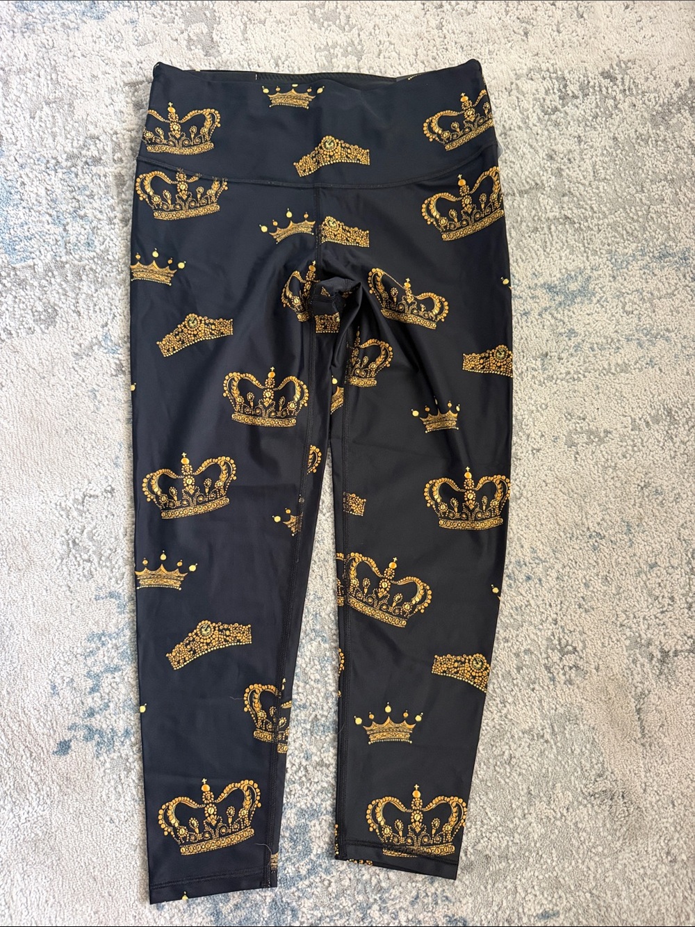 Women’s Black Leggings with Gold Crown Print